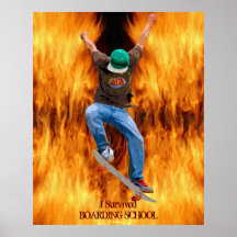 Boarding School Skater & Flames Skateboarder Art Posters