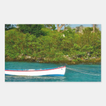 Boat in water rectangle stickers