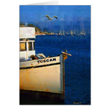 Boat, Seagull, Sunset, Morro Bay, Calif Card