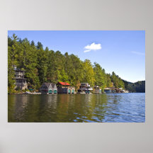 Boathouses on a Beautiful Lake Print