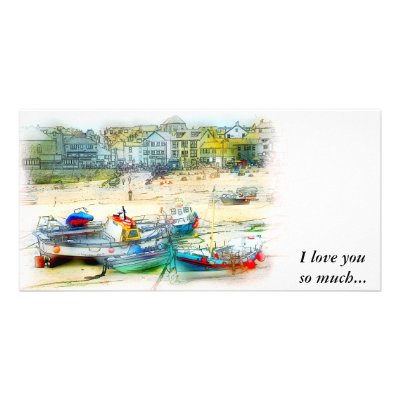 BOATS AS A PAINTING PHOTO GREETING CARD by anthonyhedger