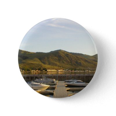Boats docked on lake pinback buttons by designs_by_morrison