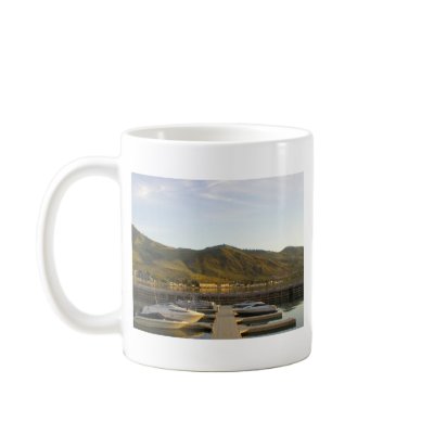 Boats docked on lake mug by designs_by_morrison