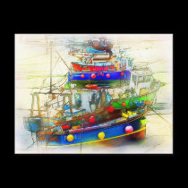 BOATS IN ST. IVES HARBOUR postcards