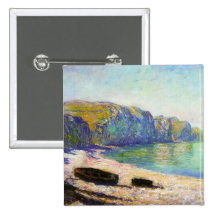 Boats on the Beach at Pourville, Low Tide Monet Pinback Button