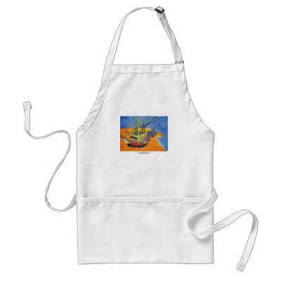 Boats on the Beach by Vincent van Gogh Aprons by Ladiebug