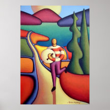 Bodhran player in softscape. poster