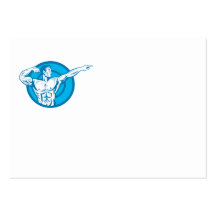Bodybuilder Flexing Muscles Pointing Side Retro Business Cards