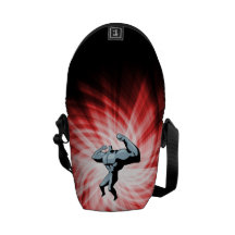 Bodybuilder; red messenger bags