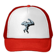 Bodybuilder; red trucker hats