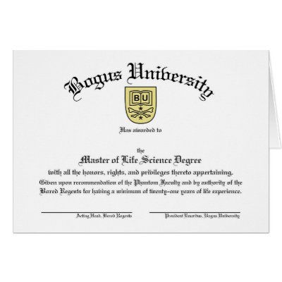 Bogus University Diploma Card by browncats