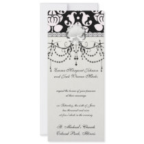bold black and white damask pattern personalised invites