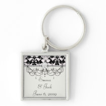 bold black and white damask pattern keychain