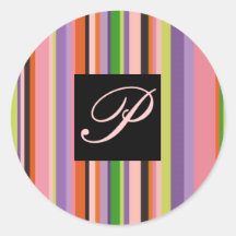 Bold Colourful Stripes Letter P - Customise Round Stickers