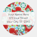 Bold Flowers Bookplate Round Stickers