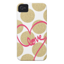 Bold Glitter Gold dots with Love Design Case-Mate iPhone 4 Case