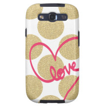Bold Glitter Gold dots with Love Design Galaxy SIII Covers