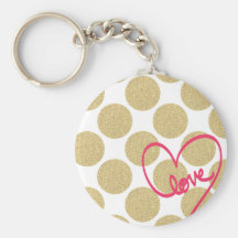 Bold Glitter Gold dots with Love Design Key Chains
