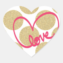 Bold Glitter Gold Dots with Love Graphic Heart Stickers