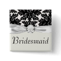 bold intricate black damask on white pinback buttons