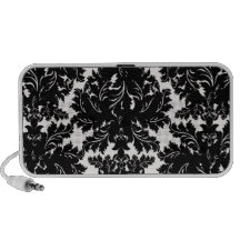 bold intricate black damask on white design laptop speakers