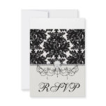 bold intricate black damask on white invitations