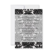bold intricate black damask on white personalised invites