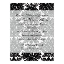 bold intricate black damask on white personalized invitations