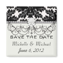 bold intricate black damask on white fridge magnet