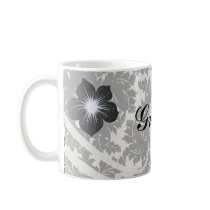 bold intricate black damask on white coffee mugs
