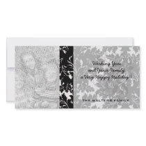 bold intricate black damask on white photo card