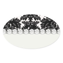 bold intricate black damask on white oval stickers