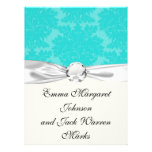 bold ornate aqua aquamarine blue damask pattern invitation