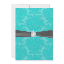 bold ornate aqua blue damask pattern invite