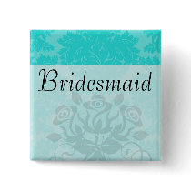 bold ornate tiffany blue damask pattern pinback button
