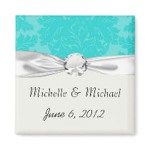bold ornate tiffany blue damask pattern fridge magnets