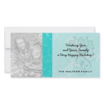 bold ornate tiffany blue damask pattern personalised photo card