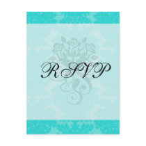 bold ornate tiffany blue damask pattern postcard