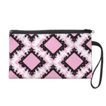 bold pink white black diamond damask pattern wristlet purse
