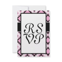 bold pink white black diamond damask pattern custom invitations