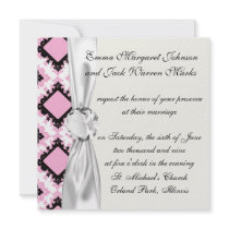 bold pink white black diamond damask pattern personalized invitations