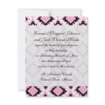 bold pink white black diamond damask pattern announcements