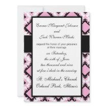 bold pink white black diamond damask pattern custom invites