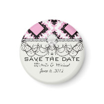 bold pink white black diamond damask pattern magnets