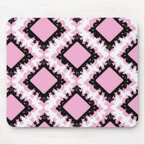 bold pink white black diamond damask pattern mousemat