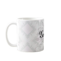 bold pink white black diamond damask pattern coffee mug