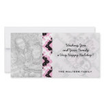 bold pink white black diamond damask pattern personalized photo card