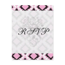 bold pink white black diamond damask pattern postcard