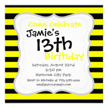 Bold Yellow and Black Bumble Bee Striped Pattern Custom Announcement