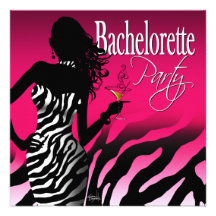 Bombshell Zebra Bachelorette Ladies Night fuschia Custom Invite